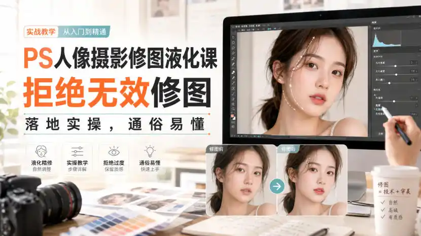 PS人像摄影修图液化课,拒绝无效修图,落地实操,通俗易懂-云网创