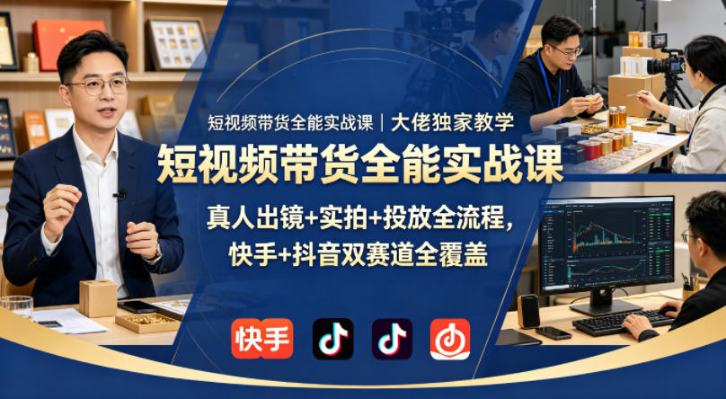 短视频带货全能实战课｜大佬独家教学，真人出镜+实拍+投放全流程，快手+抖音双赛道全覆盖-云网创