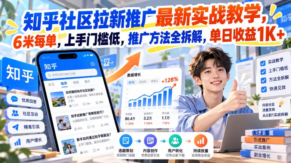 知乎社区拉新推广最新实战教学,6米每单,上手门槛低,推广方法全拆解,单日收益1K+!(更新1021)-云网创