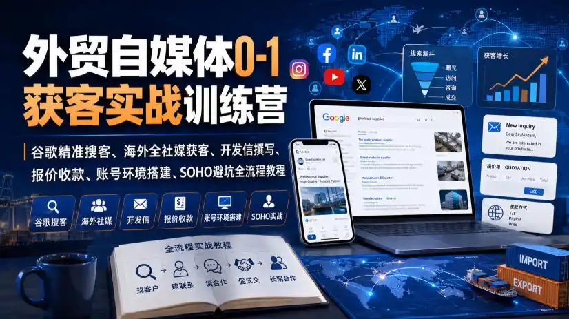 外贸自媒体0-1获客实战训练营｜谷歌精准搜客、海外全社媒获客、开发信撰写、报价收款、账号环境搭建、SOHO避坑全流程教程(更新)-云网创