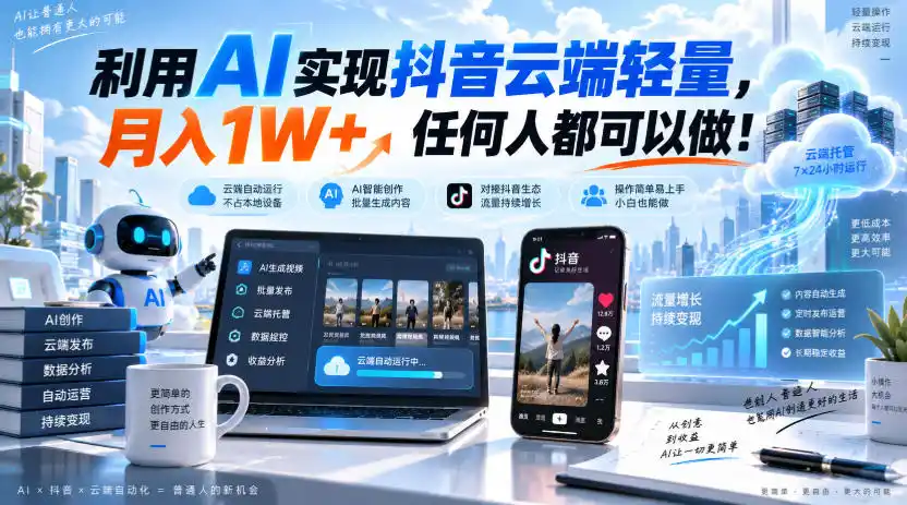 利用AI实现抖音云端轻量,月入1W+,任何人都可以做!【揭秘】-云网创