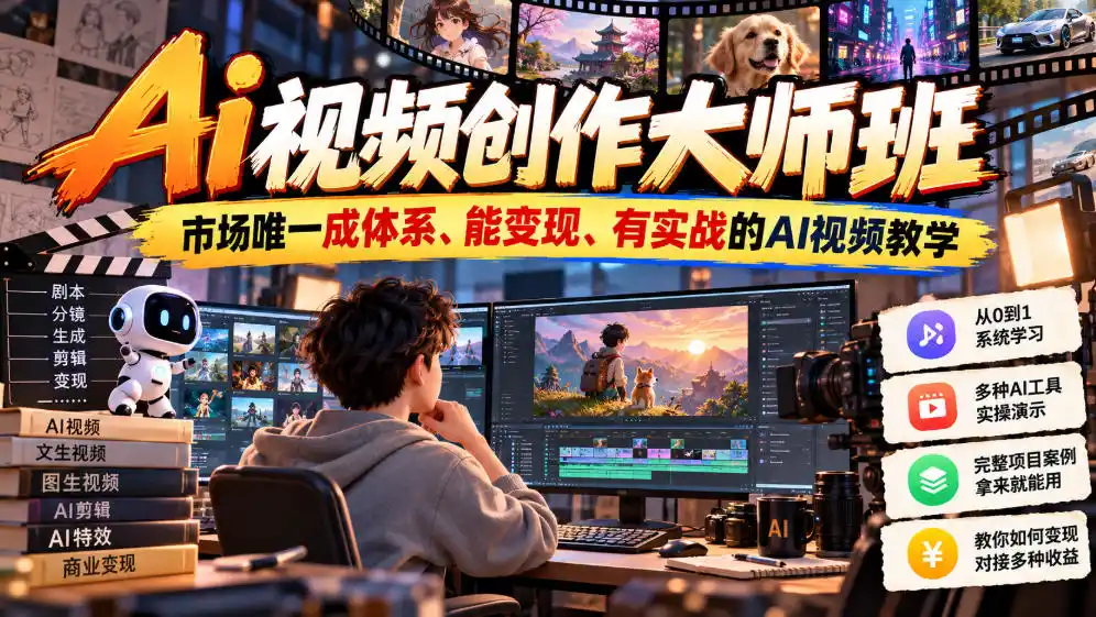 Ai视频创作大师班,市场唯一成体系、能变现、有实战的AI视频教学(更新2026)-云网创