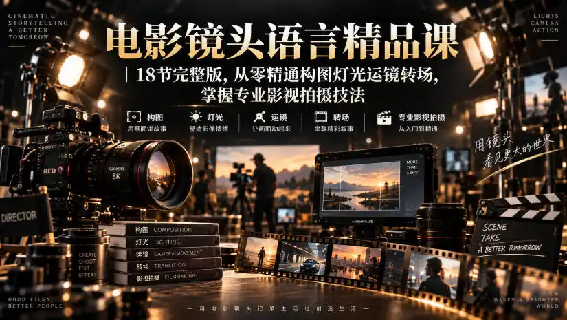 电影镜头语言精品课|18节完整版,从零精通构图灯光运镜转场,掌握专业影视拍摄技法-云网创