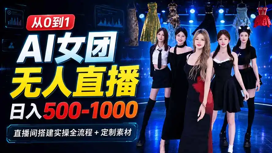 AI 女团无人直播，躺入500-1000每天，直播间搭建实操全流程+定制素材-云网创