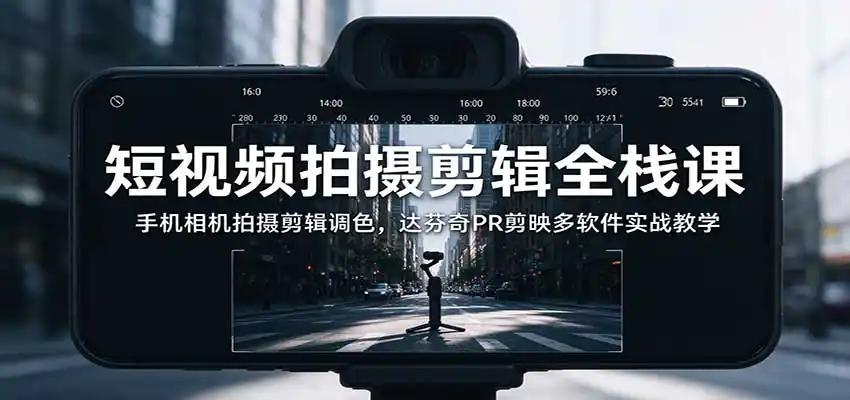 短视频拍摄剪辑全栈课：手机相机拍摄剪辑调色，达芬奇PR剪映多软件实战教学-云网创