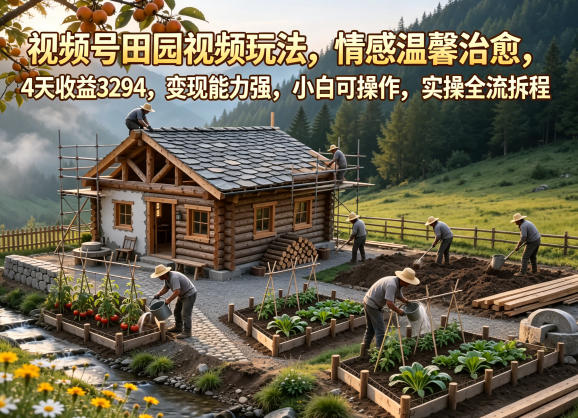 视频号田园视频玩法，情感温馨治愈，4天收益3294，变现能力强，小白可操作，实操全流程拆解-云网创