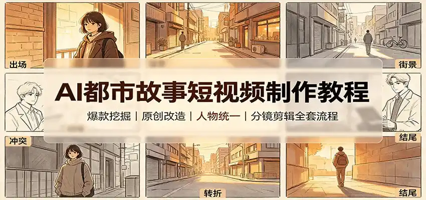 AI都市故事短视频制作教程:爆款挖掘原创改造,人物统一分镜剪辑全套流程-云网创