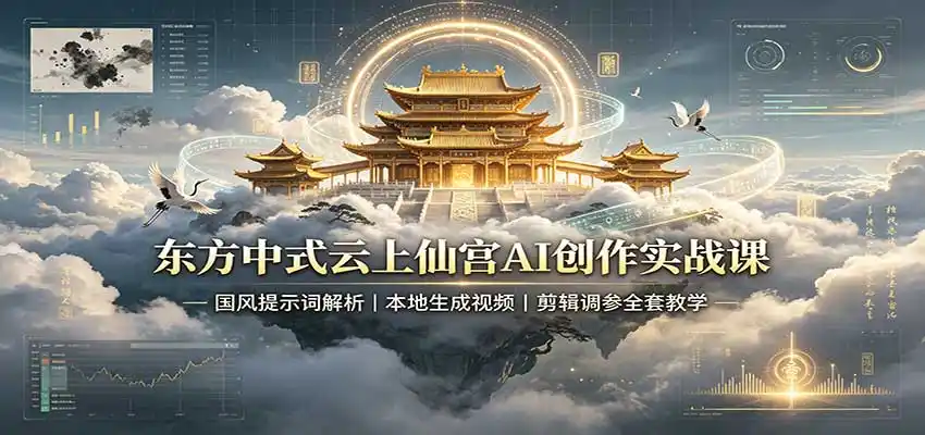 东方中式云上仙宫AI创作实战课:国风提示词解析,本地生成视频,剪辑调参全套教学-云网创