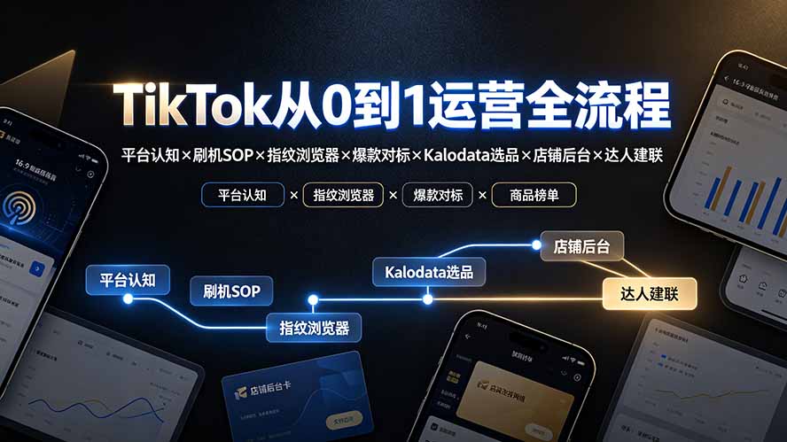 TikTok从0到1运营全流程-更新:平台认知×刷机SOP×指纹浏览器×爆款对标×Kalodata选品×店铺后台×达人建联-云网创