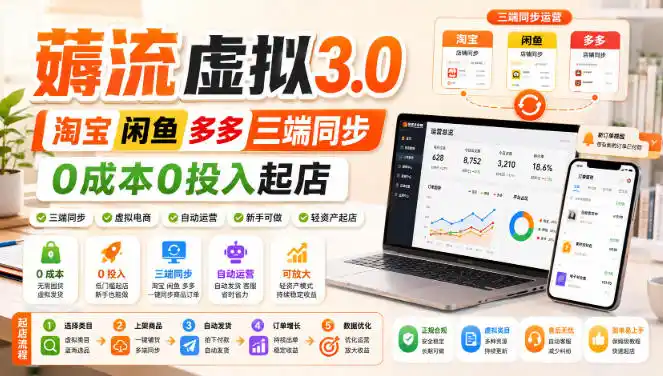 绅白不白·薅流虚拟3.0丨淘宝闲鱼多多三端同步丨0成本0投入起店-云网创