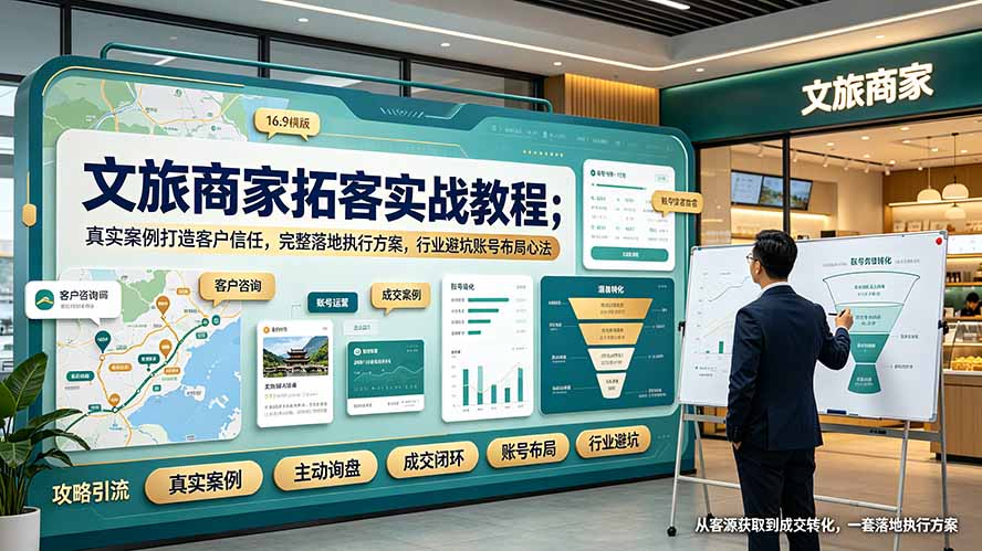 文旅商家拓客实战教程；真实案例打造客户信任，完整落地执行方案，行业避坑账号布局心法-云网创
