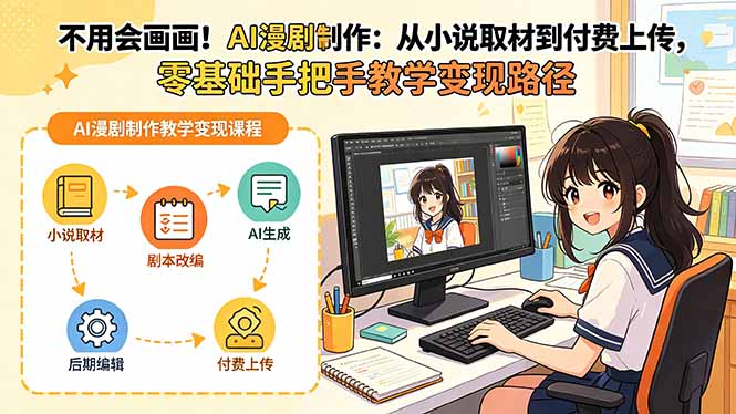 不用会画画！AI漫剧制作：从小说取材到付费上传，零基础手把手教学变现路径-云网创