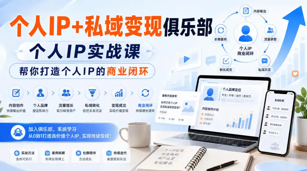 个人IP+私域变现俱乐部,个人IP实战课,帮你打造个人IP的商业闭环-云网创