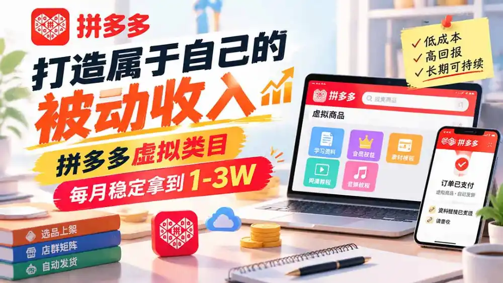 打造属于自己的被动收入,拼多多虚拟类目,每月稳定拿到 1-3W-云网创