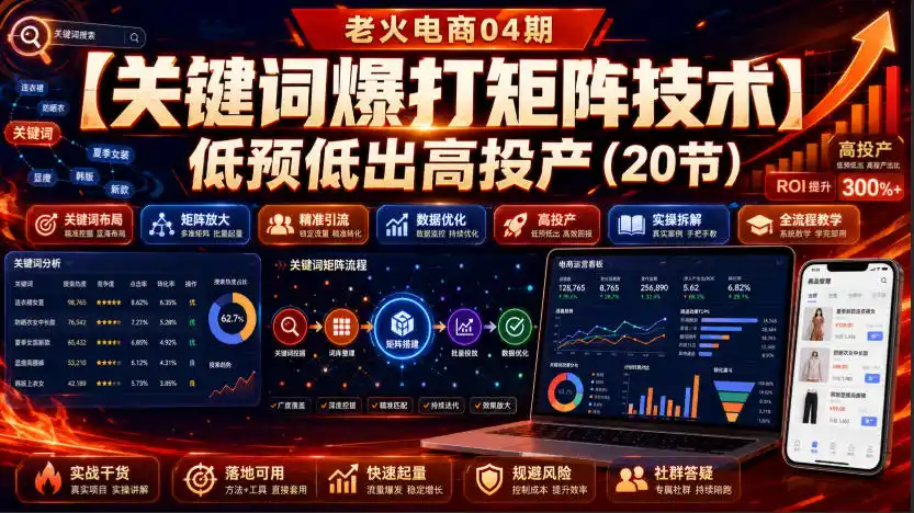 老火电商04期:【关键词爆打矩阵技术】低预低出高投产(20节)-云网创