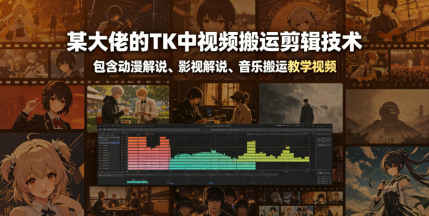某大佬的TK中视频搬运剪辑技术，包含动漫解说、影视解说、音乐搬运教学视频-云网创