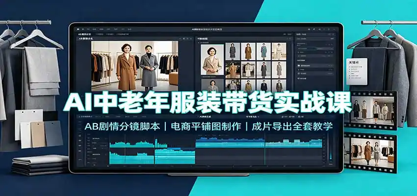AI中老年服装带货实战课：AB剧情分镜脚本，电商平铺图制作，成片导出全套教学-云网创