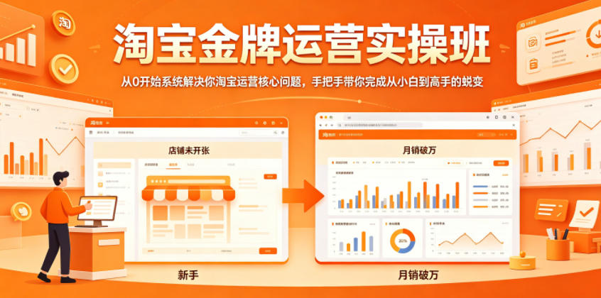 淘宝金牌运营实操班，从0开始系统解决你淘宝运营核心问题，手把手带你完成从小白到高手的蜕变-云网创