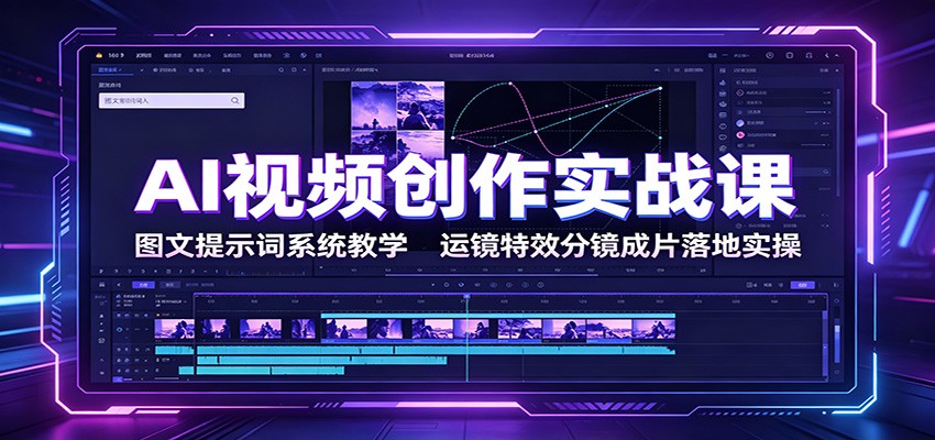 AI视频创作实战课：图文提示词系统教学，运镜特效分镜成片落地实操-云网创