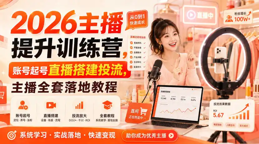 2026主播提升训练营,账号起号直播搭建投流,主播全套落地教程-云网创