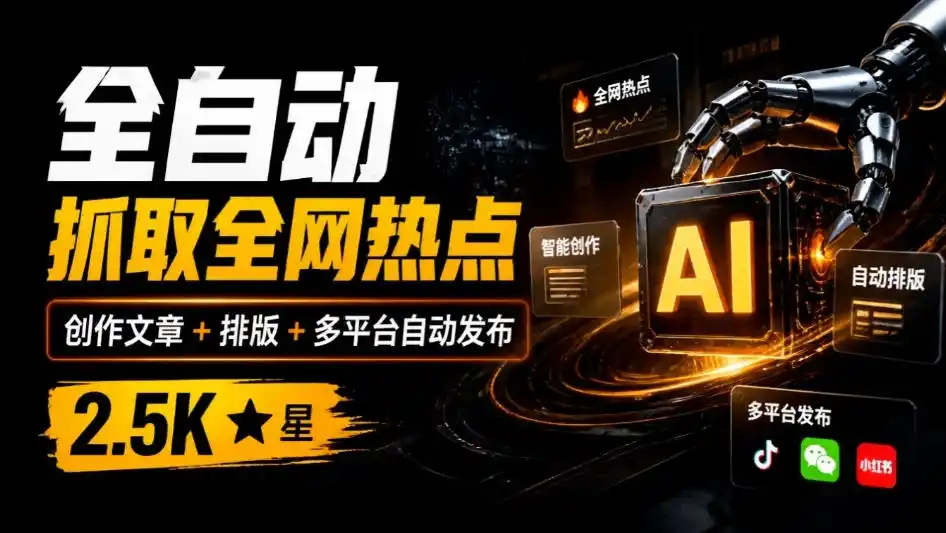 全自动抓取全网热点，创作文章并排版，并多平台自动发布！2.5k stars热点写作工具万稿汇AIMedia-云网创