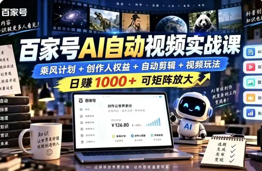 百家号自动矩阵玩法，长期可以做的项目，日入1k+，真正的睡后收入-云网创
