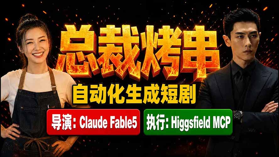 《总裁烤串》真人短剧全自动诞生！Claude Fable5 当导演，Higgsfield MCP 执行！-云网创