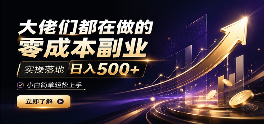 大佬们都在做的零成本副业，实操落地日入500+，小白一秒上手-云网创