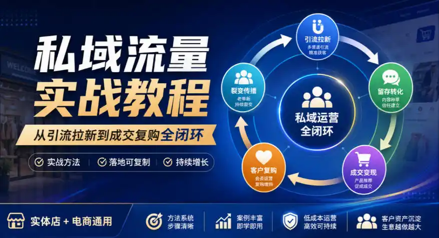 私域流量实战教程，从引流拉新到成交复购全闭环，实体店电商通用-云网创