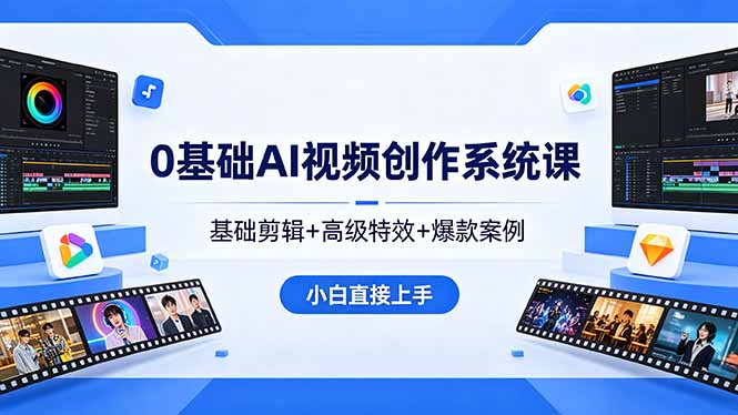 0基础AI视频创作系统课，基础剪辑+高级特效+爆款案例，小白直接上手-云网创