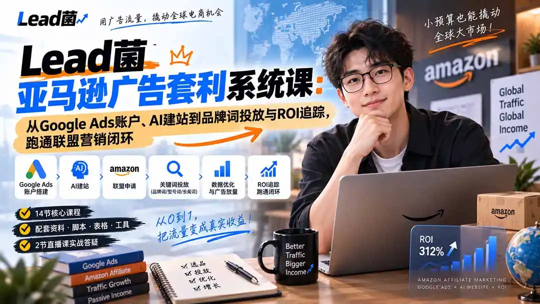 Lead菌亚马逊广告套利系统课:从Google Ads账户、AI建站到品牌词投放与ROI追踪,跑通联盟营销闭环-云网创