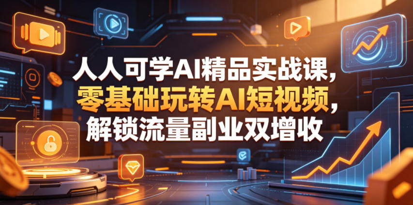 人人可学AI精品实战课，零基础玩转AI短视频，解锁流量副业双增收-云网创