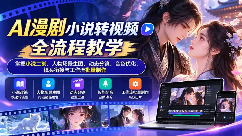 AI漫剧小说转视频全流程教学：掌握小说二创、人物场景生图、动态分镜、音色优化、镜头衔接与工作流批量制作-云网创