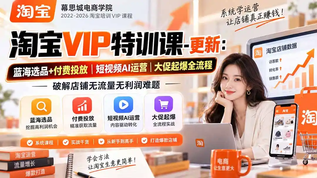 淘宝VIP特训课-更新1016：蓝海选品+付费投放｜短视频AI运营｜大促起爆全流程，破解店铺无流量无利润难题-云网创