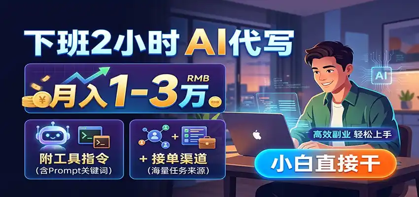 下班2小时AI代写，月入1-3万，附工具指令+接单渠道，小白直接干-云网创