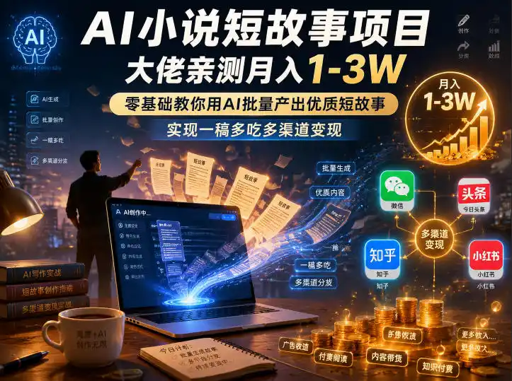 AI小说短故事项目，大佬亲测月入1-3W，零基础教你用AI批量产出优质短故事，实现一稿多吃多渠道变现(更新0824)-云网创