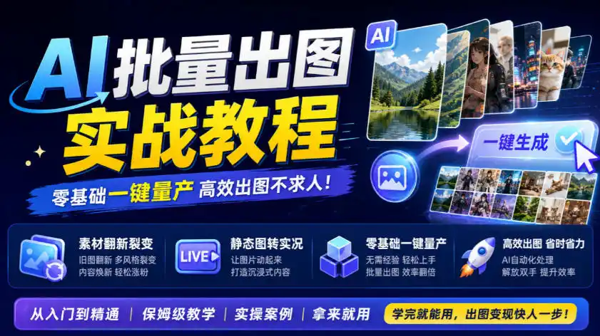 AI批量出图实战教程,素材翻新裂变,静态图转实况,零基础一键量产-云网创