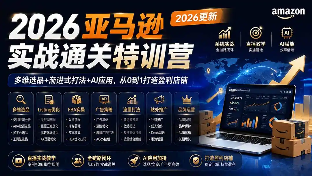 2026亚马逊实战通关特训营-2026更新,多维选品+渐进式打法+AI应用,从0到1打造盈利店铺-云网创