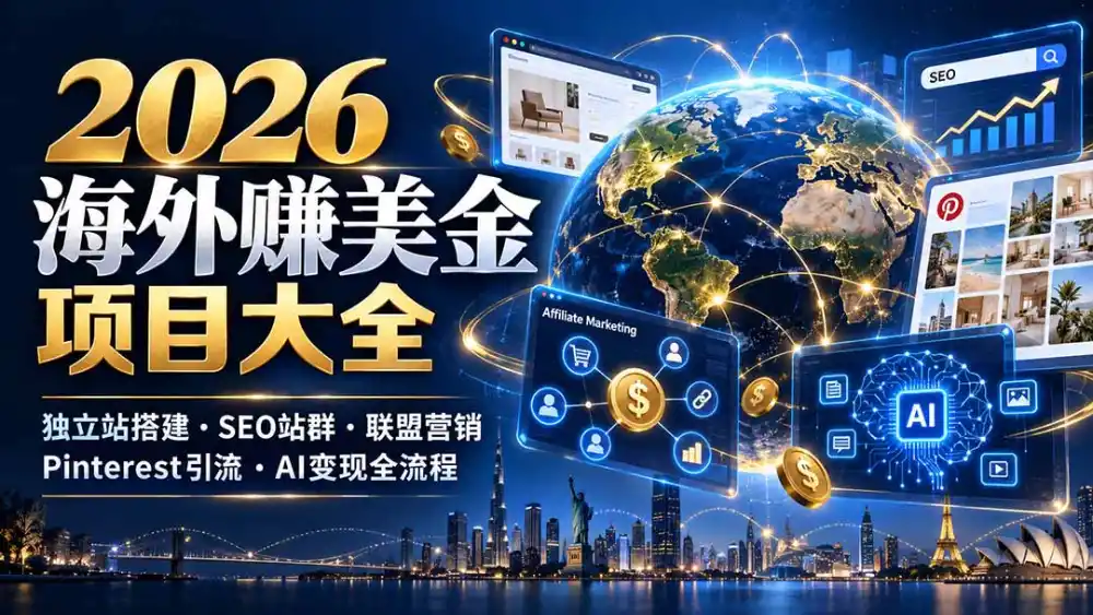 2026海外赚美金项目大全:独立站搭建、SEO站群、联盟营销、Pinterest引流与AI变现全流程-云网创