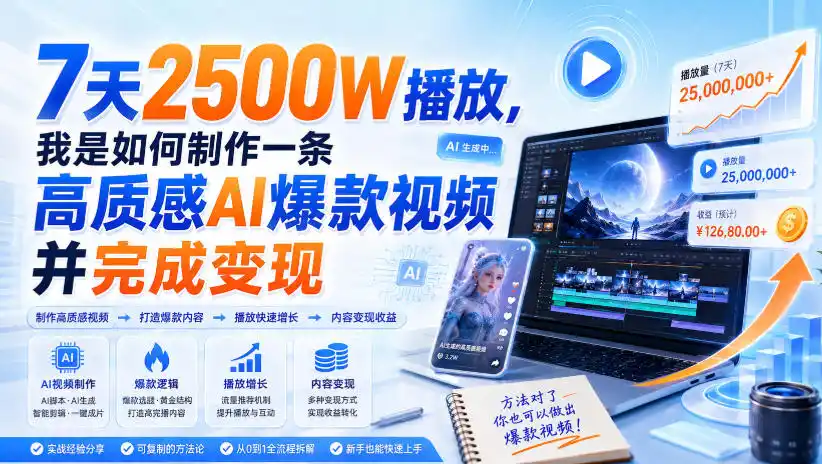 7天2500W播放,我是如何制作一条高质感AI爆款视频并完成变现-云网创