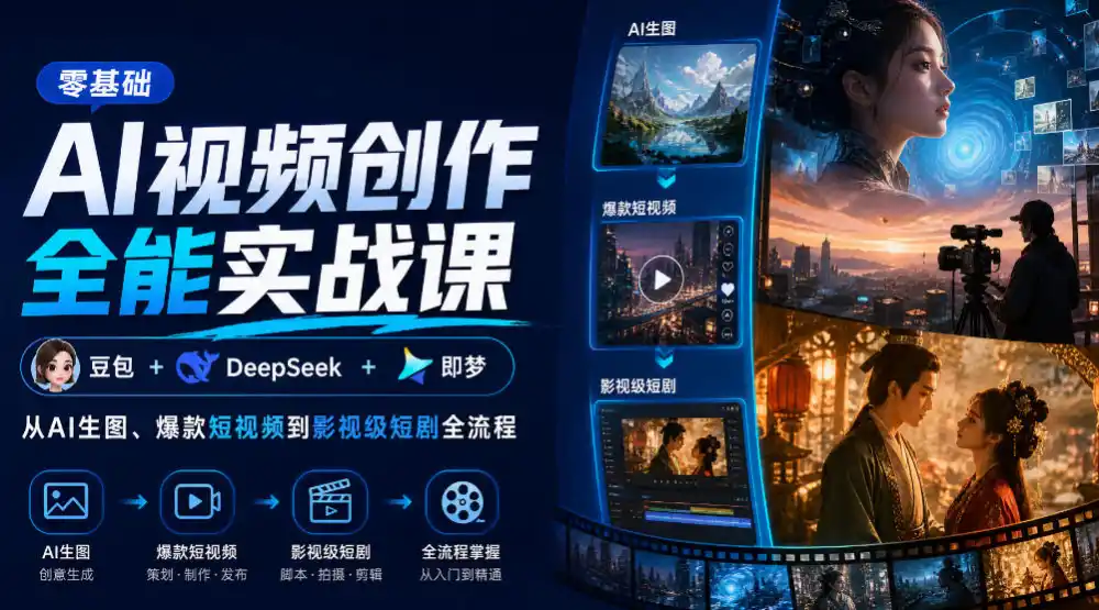 零基础AI视频创作全能实战课｜豆包+DeepSeek+即梦，从AI生图、爆款短视频到影视级短剧全流程-云网创
