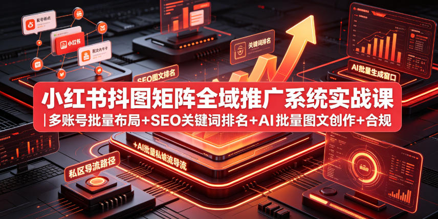 小红书抖图矩阵全域推广系统实战课｜多账号批量布局+SEO关键词排名+AI批量图文创作+合规私域导流完整落地教程-云网创