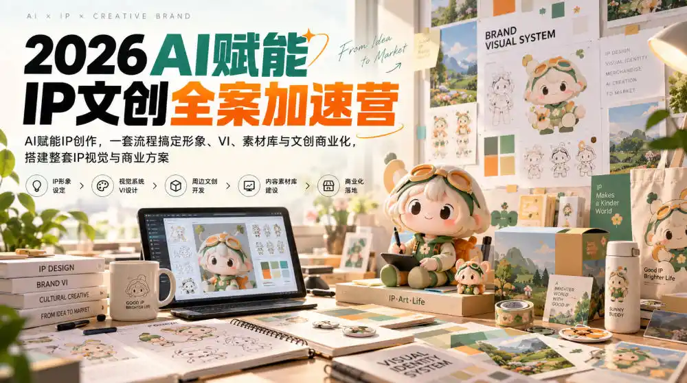 2026AI赋能ip文创全案加速营,AI赋能IP创作,一套流程搞定形象、VI、素材库与文创商业化,搭建整套IP视觉与商业方案-云网创