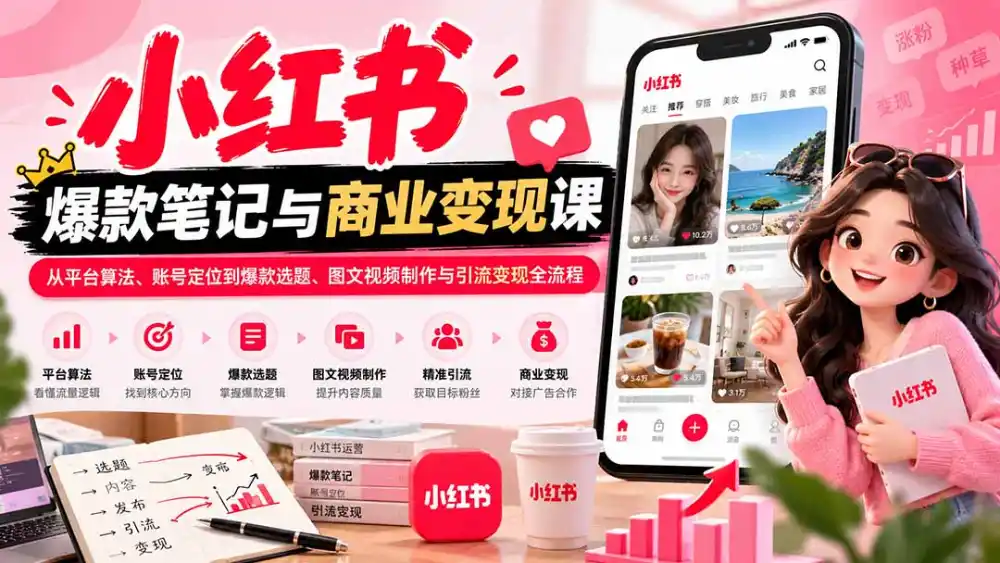 2026小红书爆款笔记与商业变现课:从平台算法、账号定位到爆款选题、图文视频制作与引流变现全流程-云网创