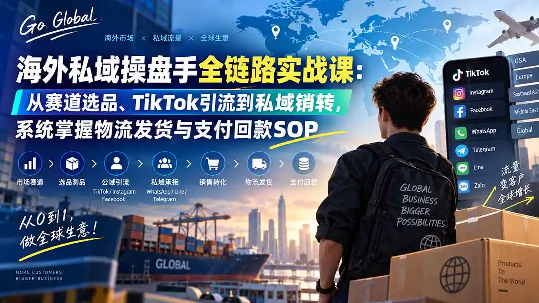海外私域操盘手全链路实战课：从赛道选品、TikTok引流到私域销转，系统掌握物流发货与支付回款SOP-云网创