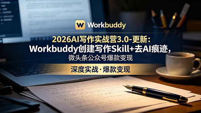 2026AI写作实战营3.0-更新：Workbuddy创建写作Skill+去AI痕迹，微头条公众号爆款变现-云网创