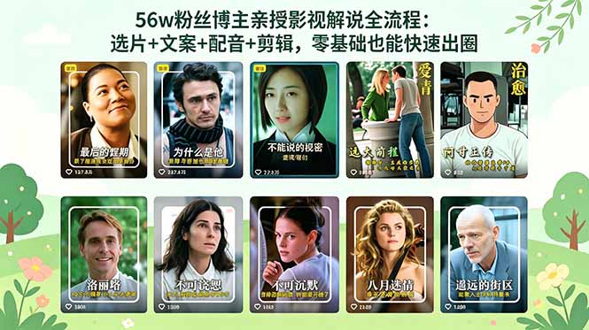 56万粉丝博主亲授影视解说全流程：选片+文案+配音+剪辑，零基础也能快速出圈-云网创