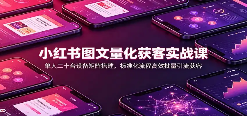 小红书图文量化获客实战课:单人二十台设备矩阵搭建,标准化流程高效批量引流获客-云网创