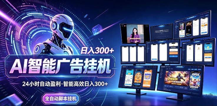 AI智能广告挂G项目，无需人工，单机稳定日入200+，可矩阵放大，24小时不间断刷广告賺收益【揭秘】-云网创