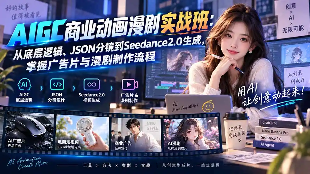 AIGC商业动画漫剧实战班-更新：从底层逻辑、JSON分镜到Seedance2.0生成，掌握广告片与漫剧制作流程-云网创